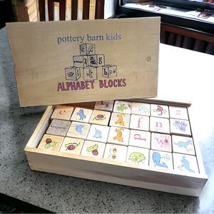 Pottery Barn Kids Alphabet Blocks used in well loved condition.
